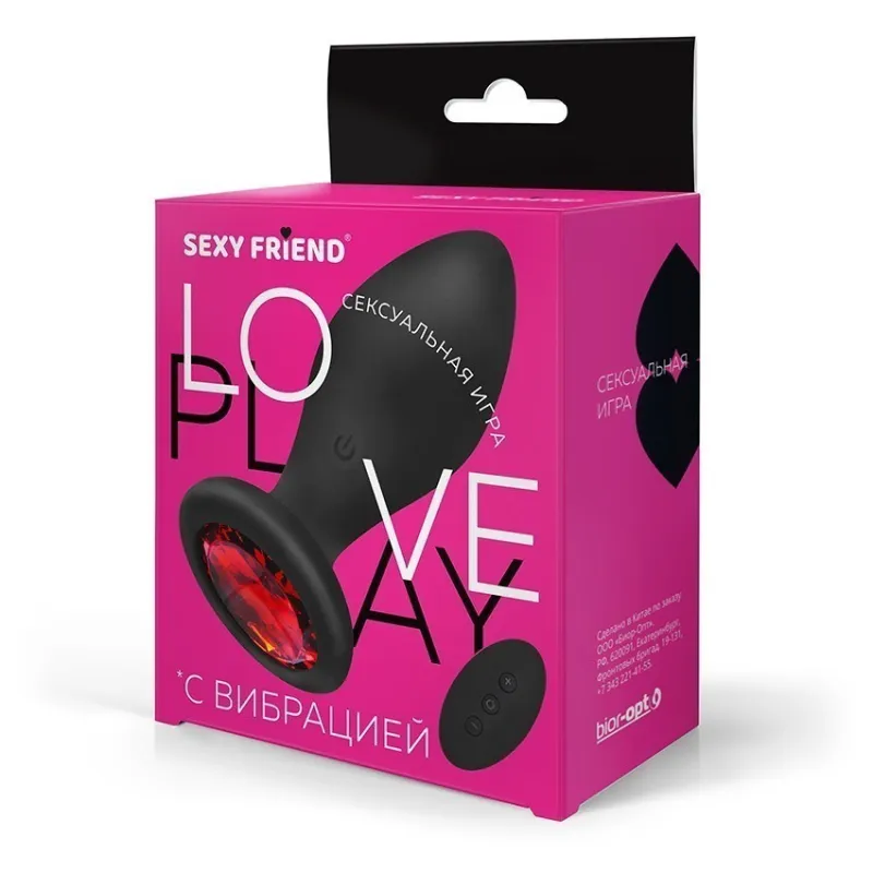 ВТУЛКА С ВИБРАЦИЕЙ чёрный, цвет кристалла красный, 10 режимов вибрации, L 90 мм D 35 мм, дистанционн