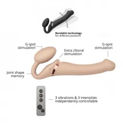 Гибкий страпон STRAP-ON-ME с вибрацией, с 3-мя моторами, телесный, размер M