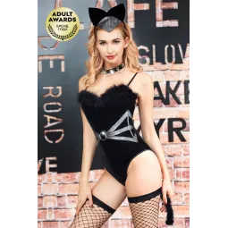 КОСТЮМ КОШКИ CANDY GIRL KITTY (БОДИ, ГОЛОВНОЙ УБОР, ЧОКЕР, ПОЯС, ЧУЛКИ), ЧЕРНЫЙ, OS