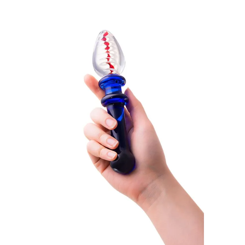 Двусторонний фаллоимитатор Sexus Glass, стекло, синий, 18 см