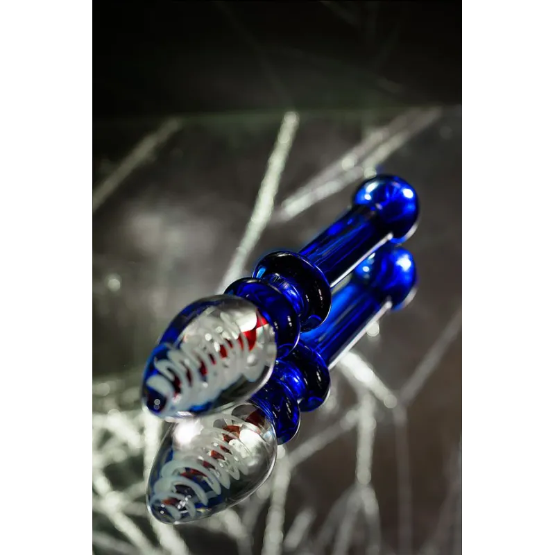 Двусторонний фаллоимитатор Sexus Glass, стекло, синий, 18 см