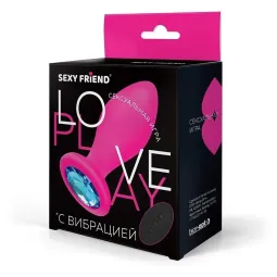 ВТУЛКА С ВИБРАЦИЕЙ фуксия, цвет кристалла голубой, 10 режимов вибрации, L 85 мм D 32 мм, дистанционный пульт