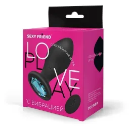 ВТУЛКА С ВИБРАЦИЕЙ чёрный, цвет кристалла голубой, 10 режимов вибрации, L 85 мм D 32 мм, дистанционный пульт