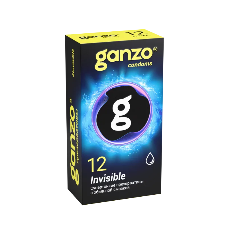 Презервативы Ganzo Invisible, супертонкие, с доп. смазкой, латекс, 18 см, 12 шт.