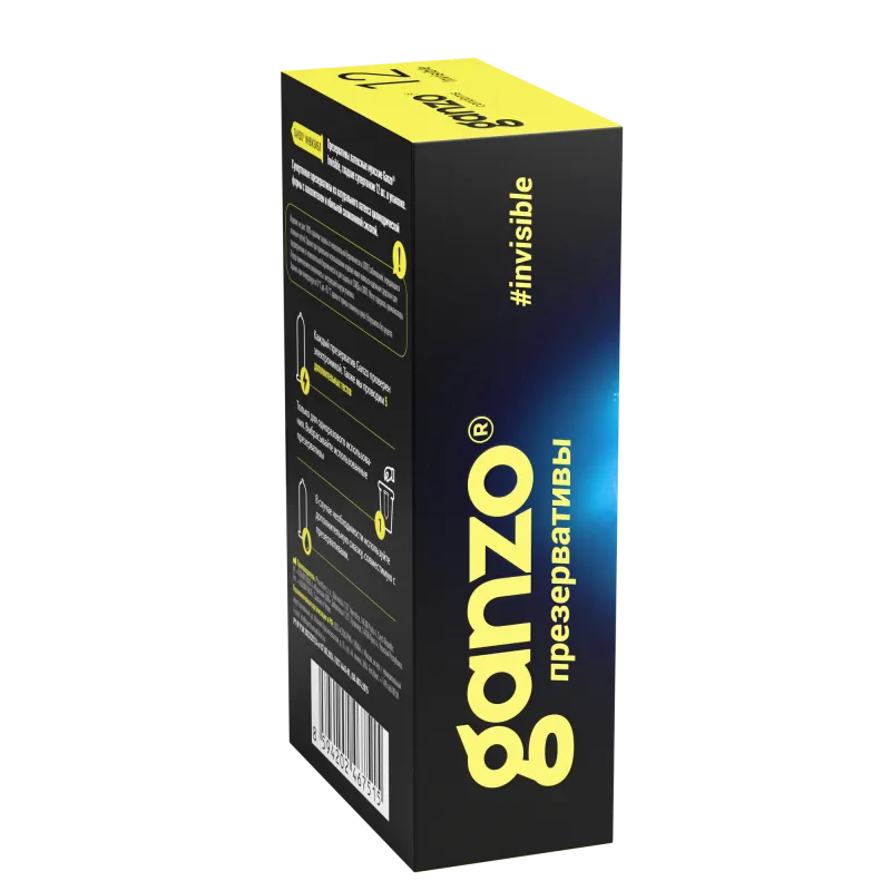 Презервативы Ganzo Invisible, супертонкие, с доп. смазкой, латекс, 18 см, 12 шт.