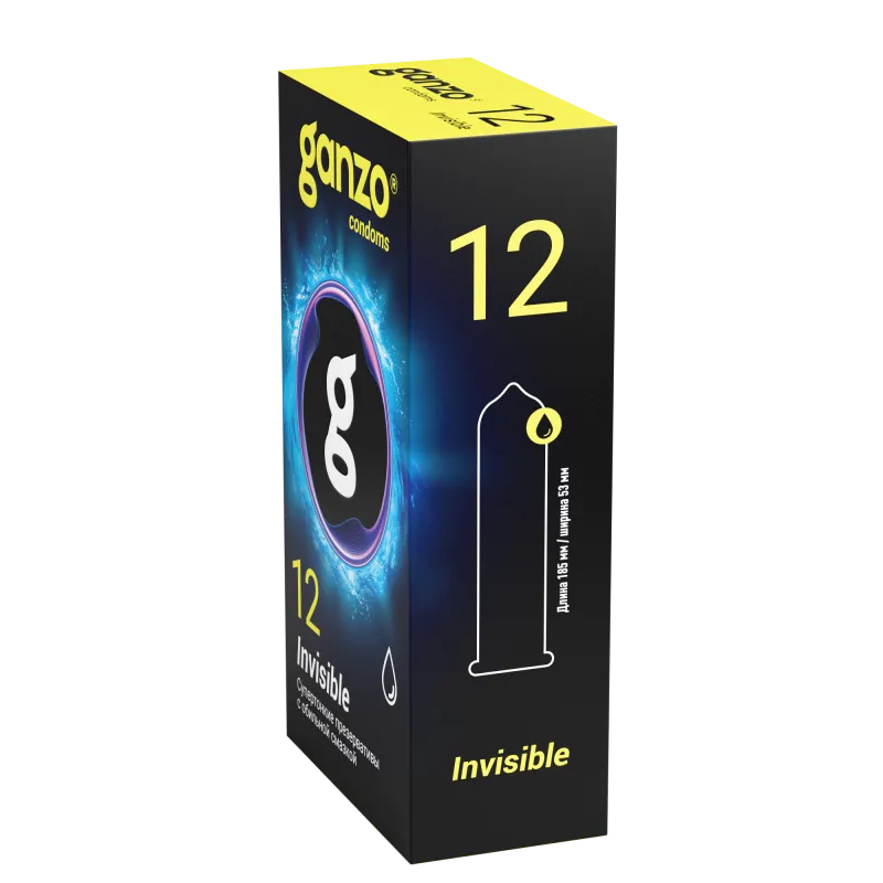 Презервативы Ganzo Invisible, супертонкие, с доп. смазкой, латекс, 18 см, 12 шт.