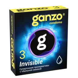 Презервативы Ganzo Invisible, супертонкие, с доп. смазкой, латекс, 18 см, 3 шт.