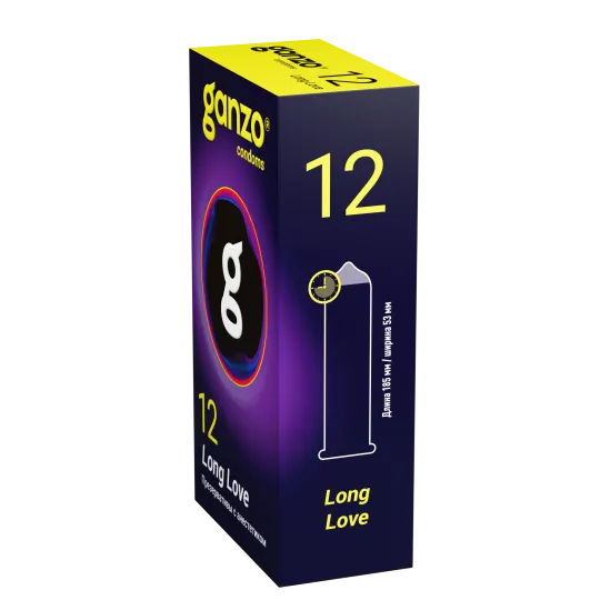 Презервативы Ganzo Long Love, с анестезирующим эффектом, латекс, 18 см, 12 шт.