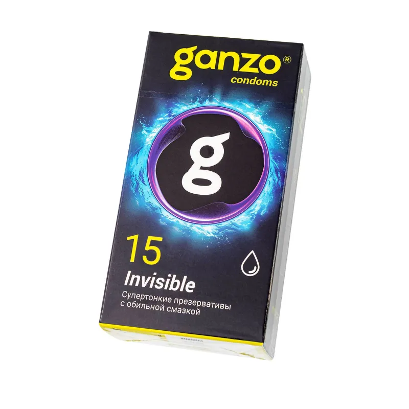 Презервативы Ganzo Invisible, супер тонкие, латекс,18 см, 5,2 см, 15 шт.