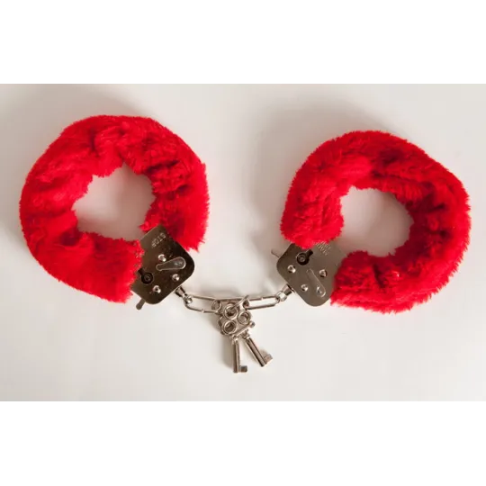 Наручники с красным мехом, с двумя ключами