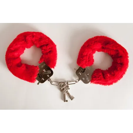 Наручники с красным мехом, с двумя ключами