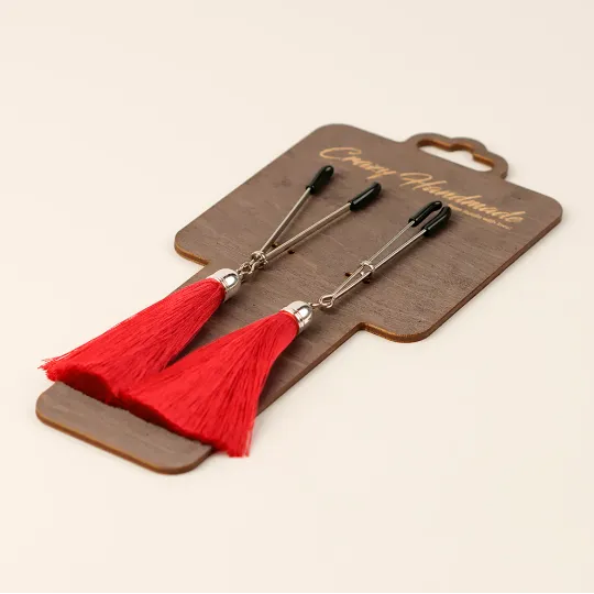 Зажимы на соски "вилки" с кисточками из шелка