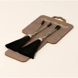 Зажимы на соски "вилки" с кисточками из шелка черный