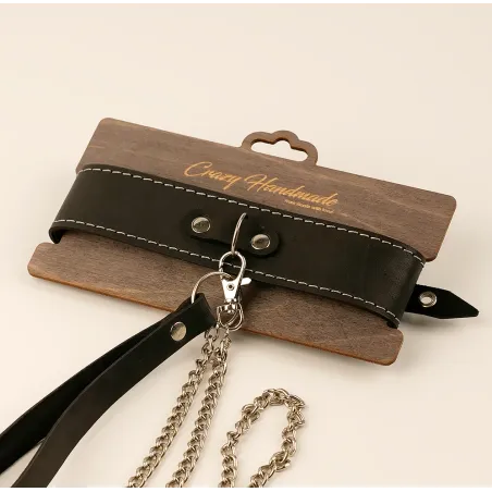 Двухслойный ошейник из натуральной кожи с белой строчкой