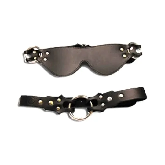 Маска + кляп-рамка Eye mask & ring gag кожаная черная