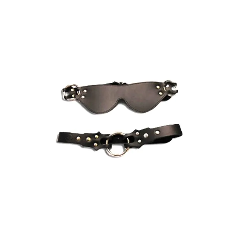 Маска + кляп-рамка Eye mask & ring gag кожаная черная
