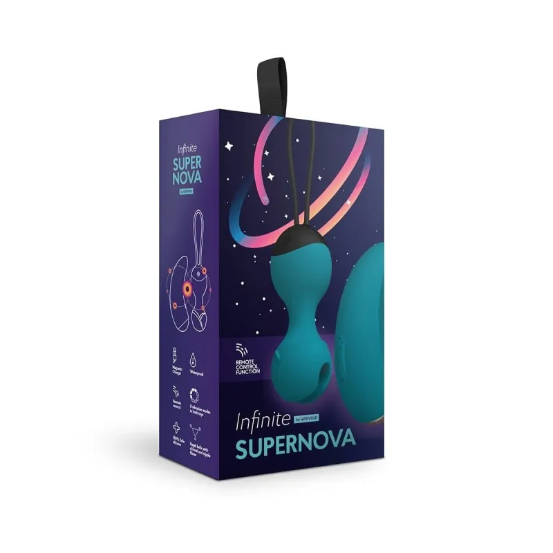 Виброшарики Кегеля с вибро-пультом ду SuperNova, цвет морская волна