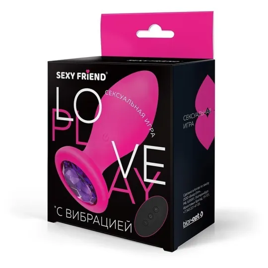 ВТУЛКА С ВИБРАЦИЕЙ фуксия, цвет кристалла фиолетовый, 10 режимов вибрации, L 90 мм D 35 мм, дистанци