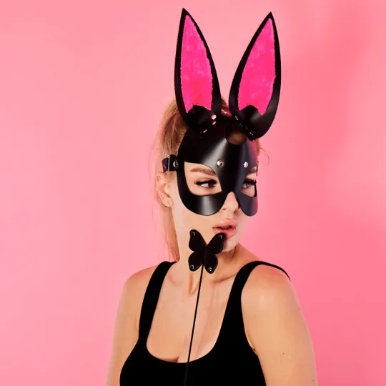 Маска Зайка черно-розовая