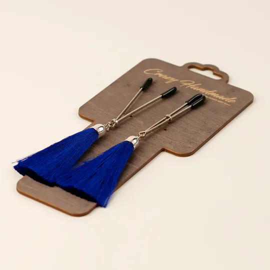 Зажимы на соски «вилки» с кисточками из шелка (Синий)