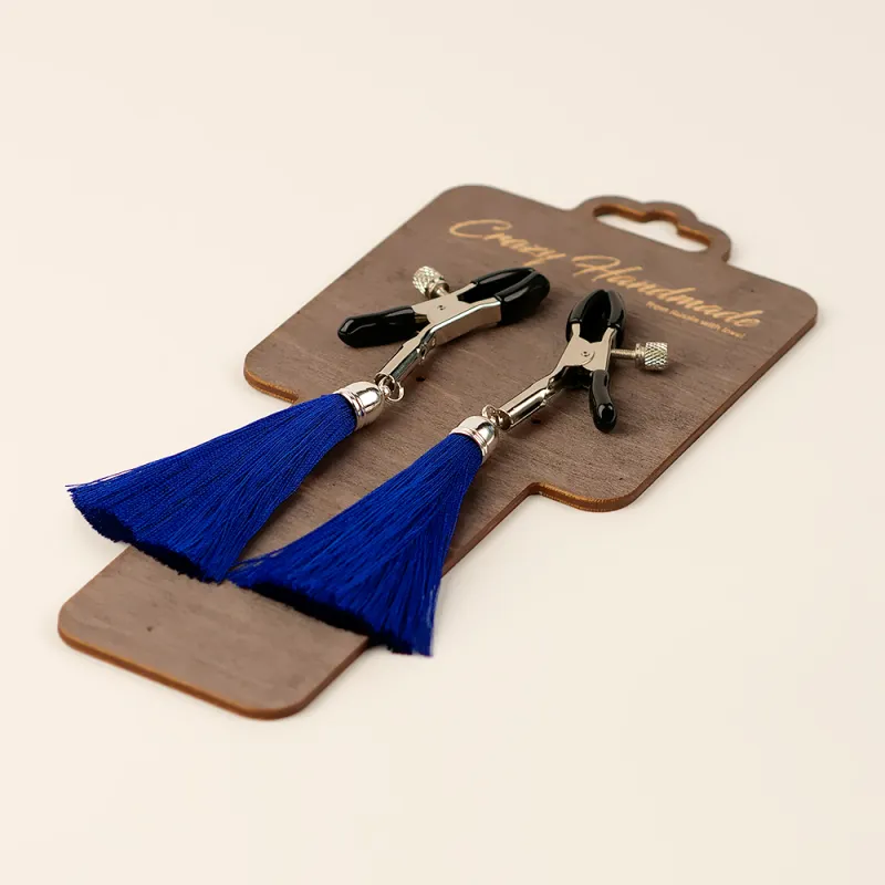 Зажимы на соски «прищепки» с кисточками из шелка (Синий)