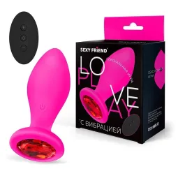 ВТУЛКА С ВИБРАЦИЕЙ фуксия, цвет кристалла красный, 10 режимов вибрации, L 90 мм D 35 мм, дистанционн