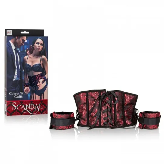 Корсет с наручниками Scandal Corset with Cuffs красный с черным